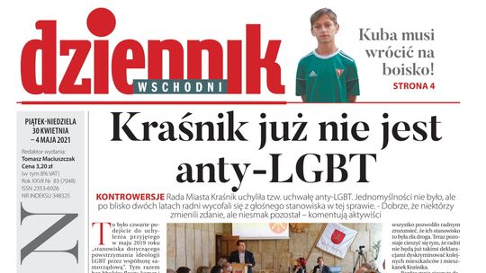 Pierwsza strona Dziennika Wschodniego z 30 kwietnia 2021 roku