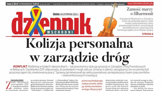  Pierwsza strona Dziennika Wschodniego z 30 listopada 2022 r. 