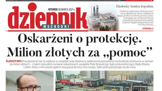 Pierwsza strona Dziennika Wschodniego z 30 marca 2021 roku