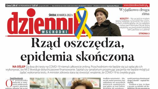 Pierwsza strona Dziennika Wschodniego z 30 marca 2022 roku