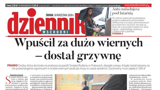 Pierwsza strona Dziennika Wschodniego z 30 września 2020 r.