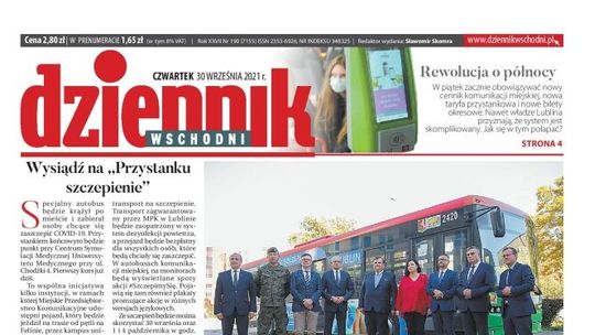 Pierwsza strona Dziennika Wschodniego z 30 września 2021 r.