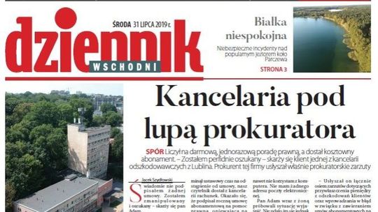 Pierwsza strona Dziennika Wschodniego z 31.07.2019