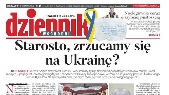 Pierwsza strona Dziennika Wschodniego z 31 marca 2022 r.