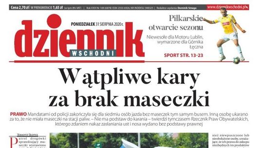 Pierwsza strona Dziennika Wschodniego z 31 sierpnia 2020 r.