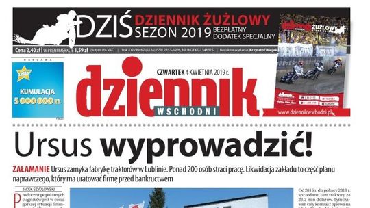 Pierwsza strona Dziennika Wschodniego z 4 kwietnia 2019 r.