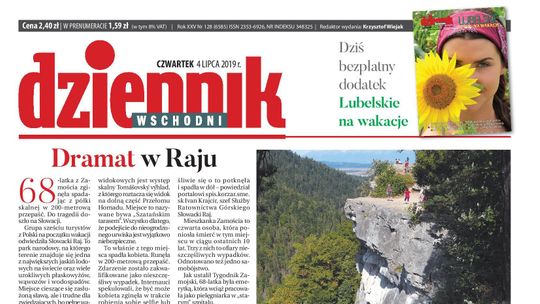 Pierwsza strona Dziennika Wschodniego z 4 lipca 2019 r.