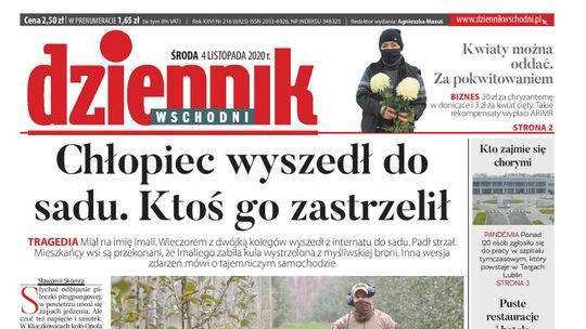 Pierwsza strona Dziennika Wschodniego z 4 listopada 2020 r.