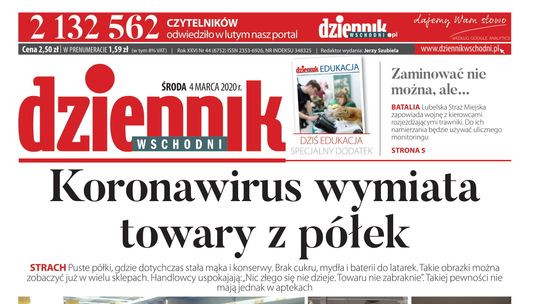 Pierwsza strona Dziennika Wschodniego z 4 marca 2020 r.