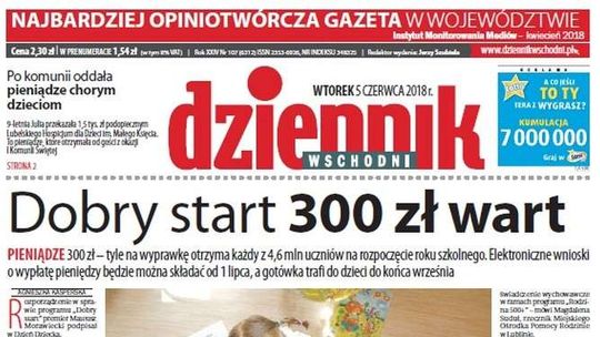 Pierwsza strona Dziennika Wschodniego z 5 czerwca 2018 roku