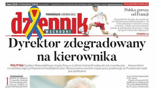  Pierwsza strona Dziennika Wschodniego z 5 grudnia 2022 r. 