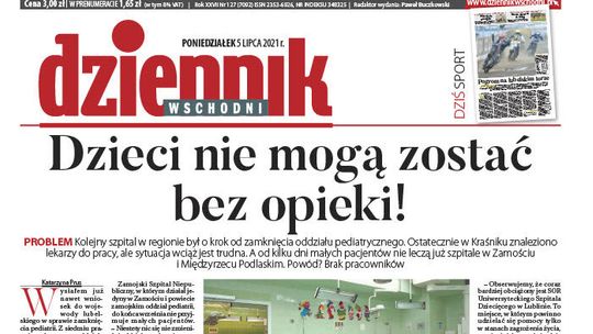 Pierwsza strona Dziennika Wschodniego z 5 lipca 2021 roku