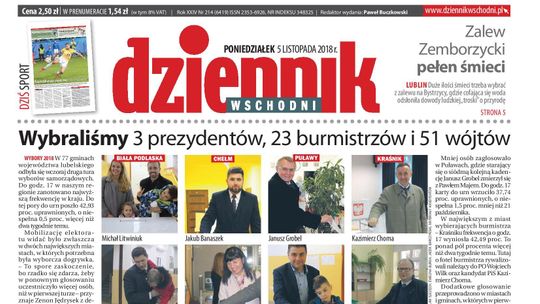 Pierwsza strona Dziennika Wschodniego z 5 listopada 2018 r.