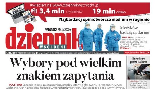 Pierwsza strona Dziennika Wschodniego z 5 maja 2020 r.