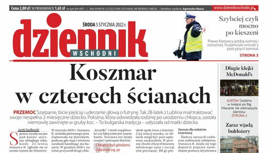 Pierwsza strona Dziennika Wschodniego z 5 stycznia 2022 roku