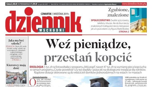 Pierwsza strona Dziennika Wschodniego z 5 września 2019 r.