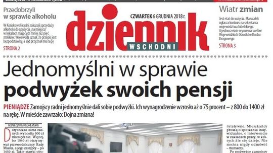 Pierwsza strona Dziennika Wschodniego z 6 grudnia 2018 roku