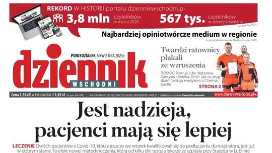 Pierwsza strona Dziennika Wschodniego z 6 kwietnia 2020 r.