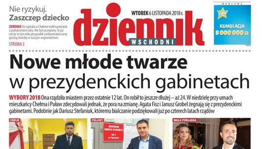 Pierwsza strona Dziennika Wschodniego z 6 listopada 2018 r.