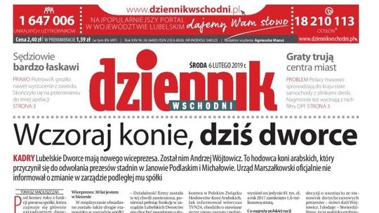 Pierwsza strona Dziennika Wschodniego z 6 lutego 2019 r.