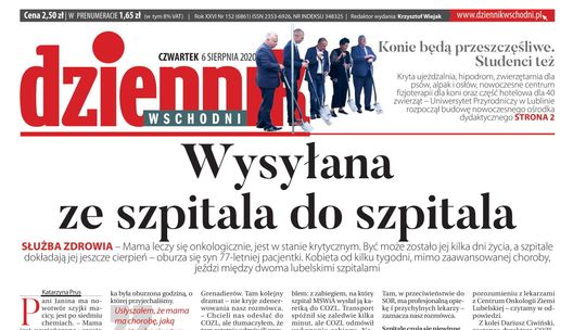 Pierwsza strona Dziennika Wschodniego z 6 sierpnia 2020 r.