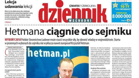 Pierwsza strona Dziennika Wschodniego z 7 czerwca 2018 r.