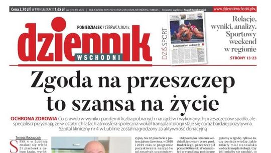 Pierwsza strona Dziennika Wschodniego z 7 czerwca 2021 r.