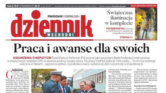 Pierwsza strona Dziennika Wschodniego z 7 grudnia 2020 r.