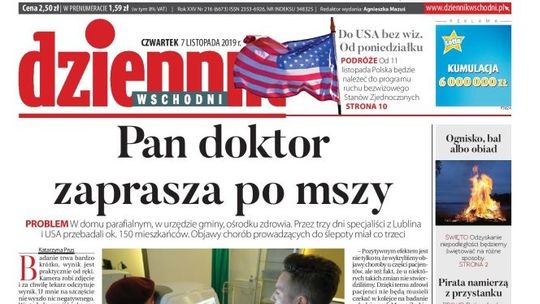 Pierwsza strona Dziennika Wschodniego z 7 listopada 2019 r.