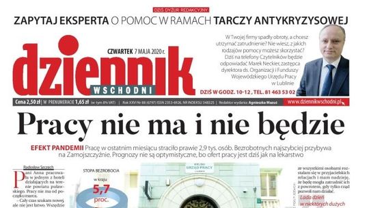 Pierwsza strona Dziennika Wschodniego z 7 maja 2020 r.