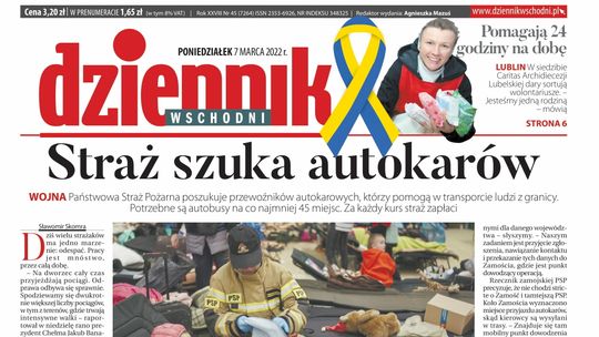  Pierwsza strona Dziennika Wschodniego z 7 marca 2022 roku 