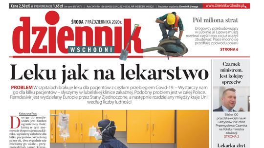 Pierwsza strona Dziennika Wschodniego z 7 października 2020 r.