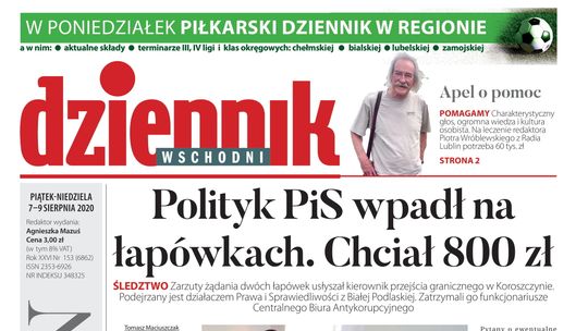 Pierwsza strona Dziennika Wschodniego z 7 sierpnia 2020 r.