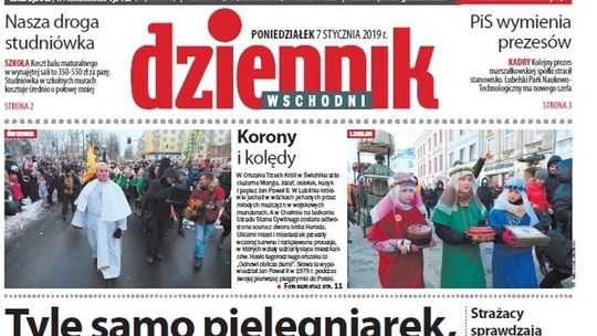 Pierwsza strona Dziennika Wschodniego z 7 stycznia 2019 roku