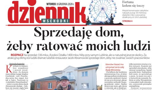 Pierwsza strona Dziennika Wschodniego z 8 grudnia 2020 r.