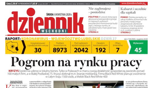 Pierwsza strona Dziennika Wschodniego z 8 kwietnia 2020 r.