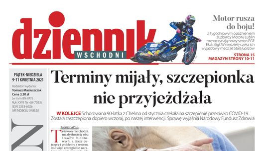 Pierwsza strona Dziennika Wschodniego z 8 kwietnia 2021 roku 