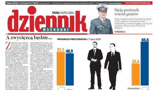 Pierwsza strona Dziennika Wschodniego z 8 lipca 2020 r.