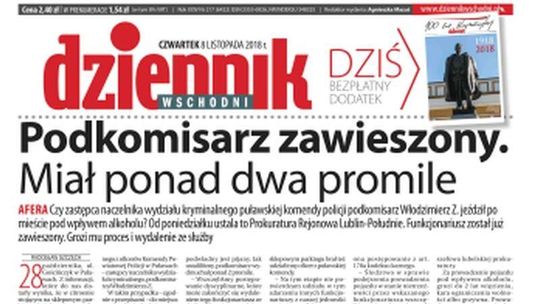 Pierwsza strona Dziennika Wschodniego z 8 listopada 2018