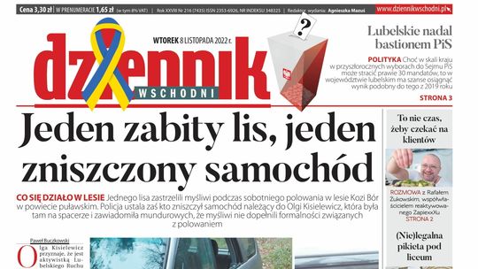  Pierwsza strona Dziennika Wschodniego z 8 listopada 2022 r. 