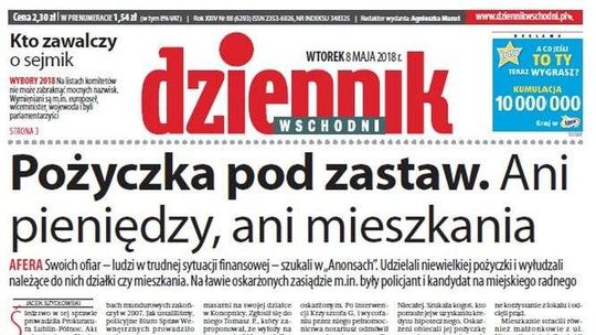 Pierwsza strona Dziennika Wschodniego z 8 maja 2018 roku