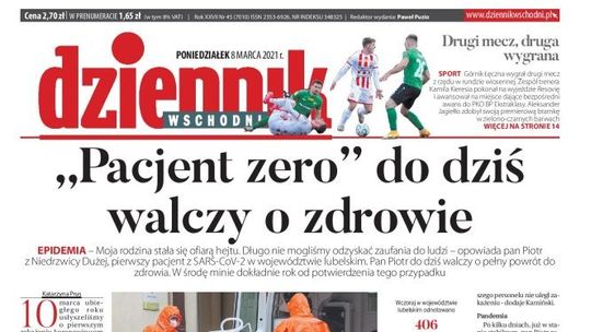 Pierwsza strona Dziennika Wschodniego z 8 marca 2021 r.
