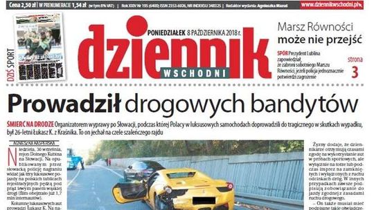 Pierwsza strona Dziennika Wschodniego z 8 października 2018 roku