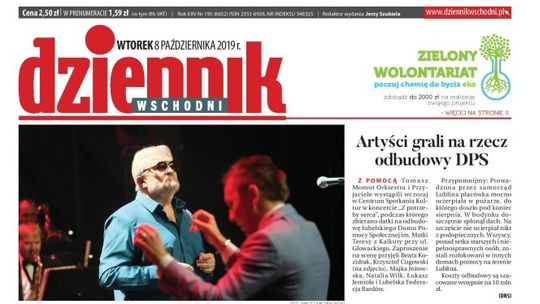 Pierwsza strona Dziennika Wschodniego z 8 października 2019 r.