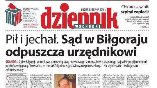 Pierwsza strona Dziennika Wschodniego z 8 sierpnia 2018 r.