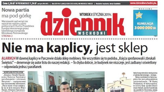 Pierwsza strona Dziennika Wschodniego z 8 stycznia 2019 roku