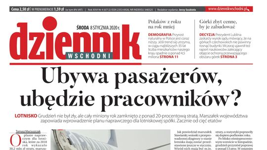 Pierwsza strona Dziennika Wschodniego z 8 stycznia 2020 roku