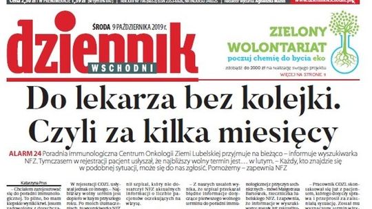 Pierwsza strona Dziennika Wschodniego z 9.10.2019