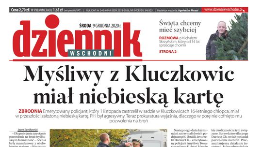 Pierwsza strona Dziennika Wschodniego z 9 grudnia 2020 r.