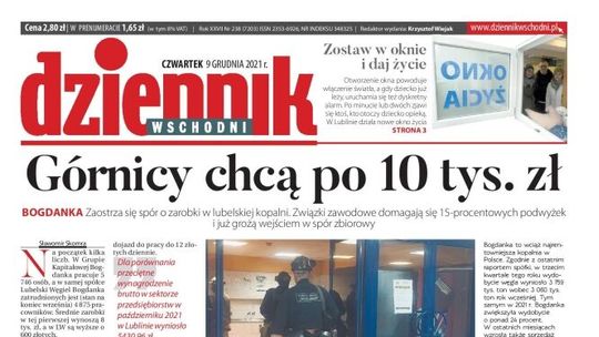 Pierwsza strona Dziennika Wschodniego z 9 grudnia 2021 r.